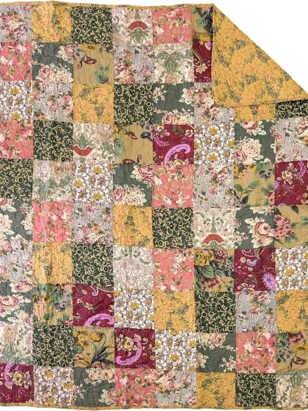 Antique Chic Quilted Patchwork Throw Blanket, 50x60, Cozy Multicolor Home Decor